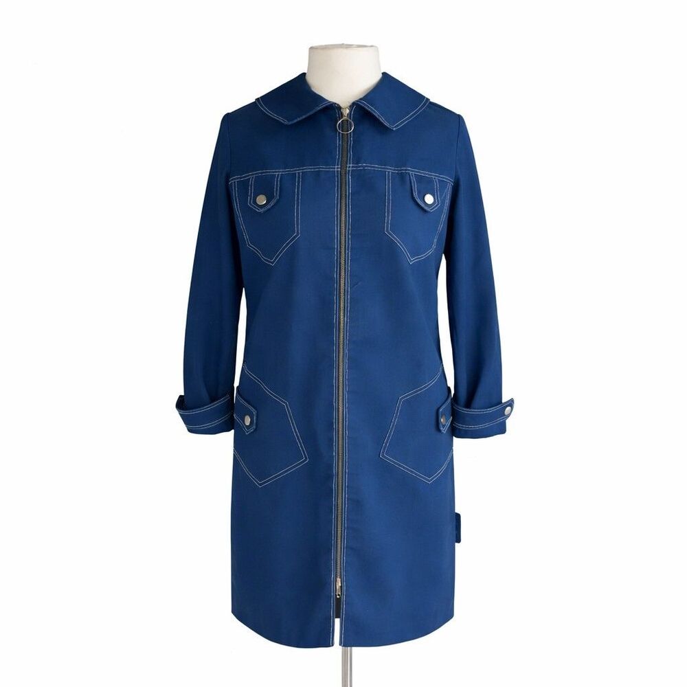 Vintage Serbin of Florida Zip Front Coat Dress Blue Mod 60s Pockets Women's M